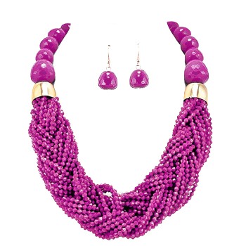 Hot Pink Braided Multi-strand Statement Necklace